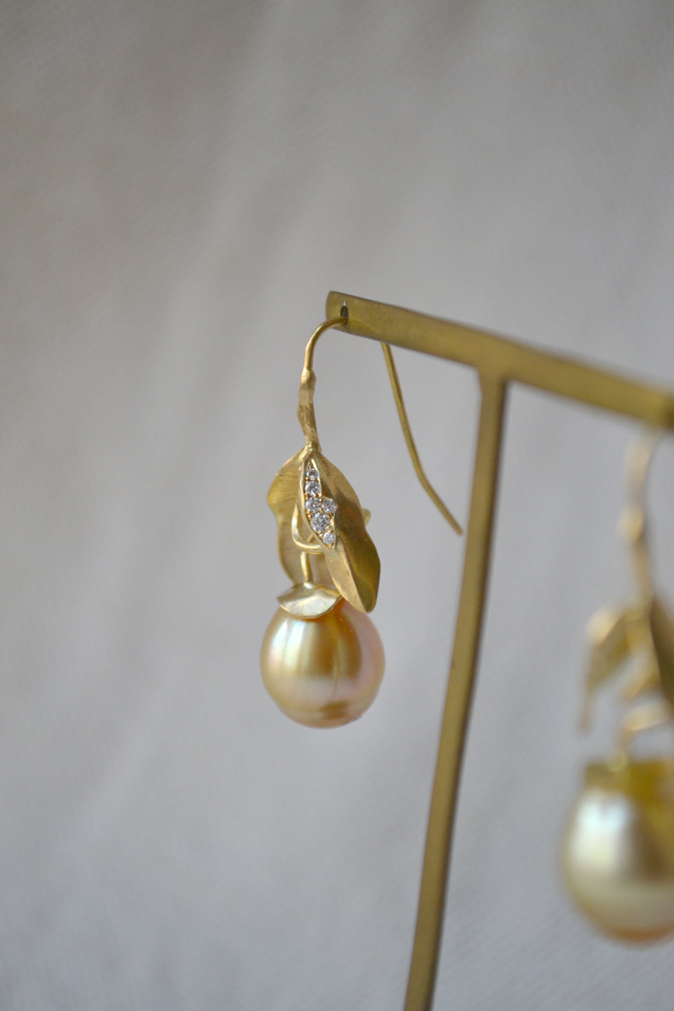 Weathered Pearl Leaf Earrings