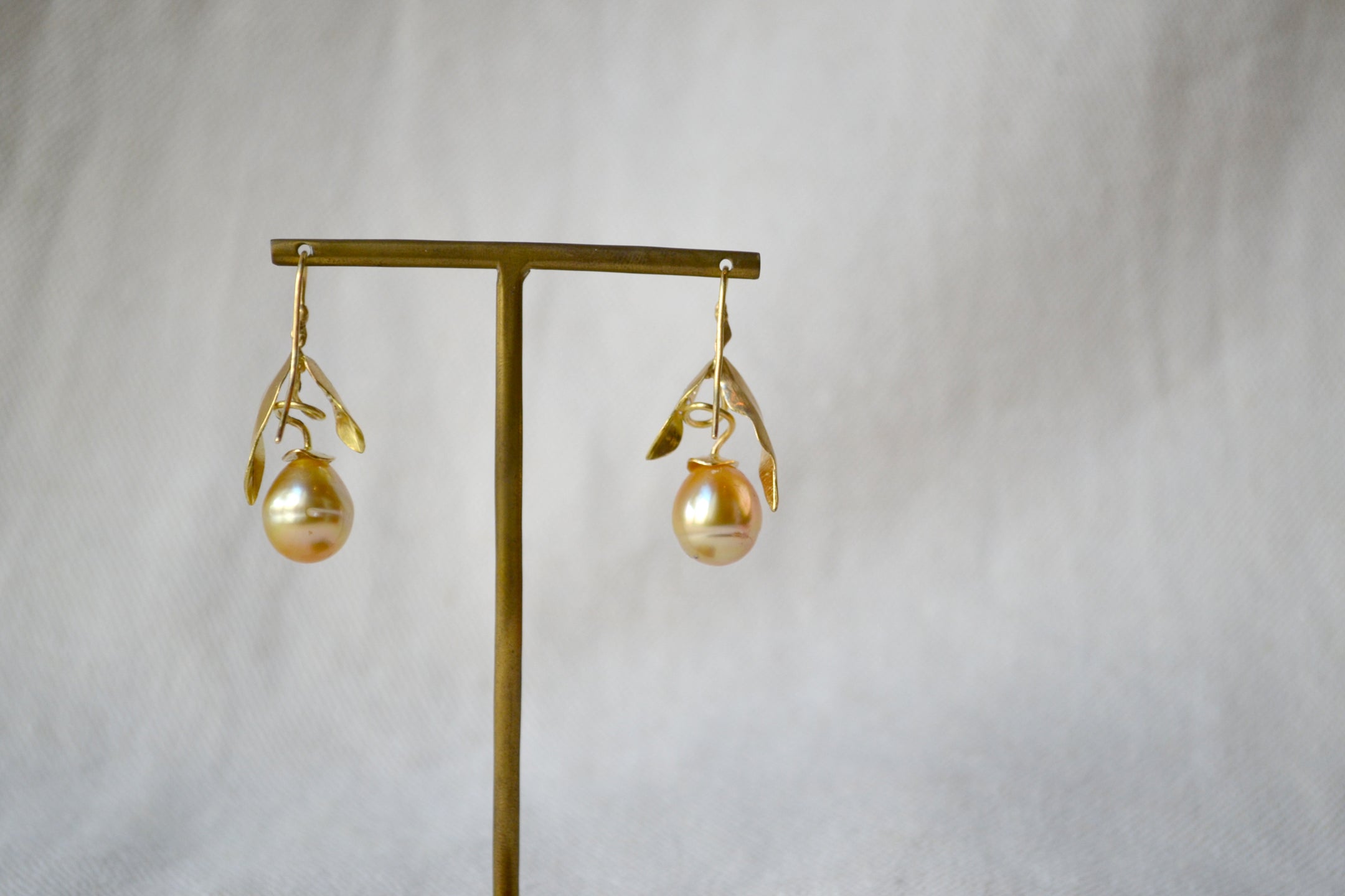 Weathered Pearl Leaf Earrings
