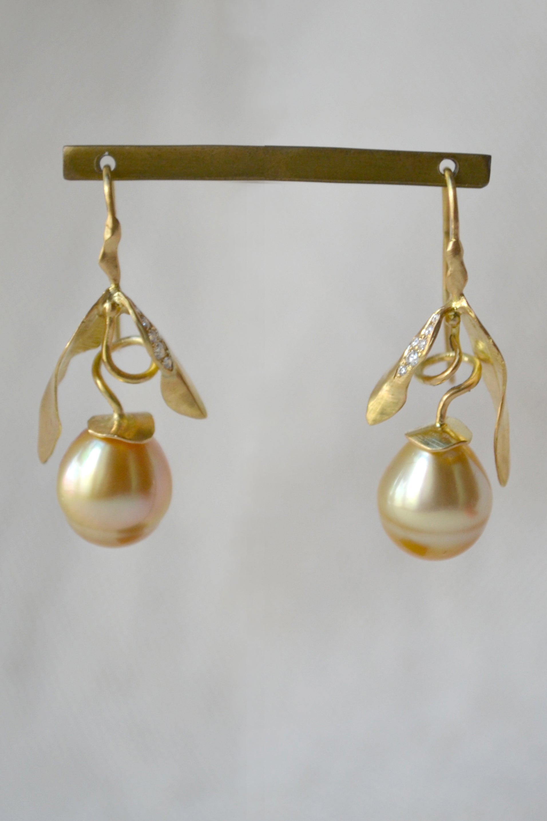 Weathered Pearl Leaf Earrings